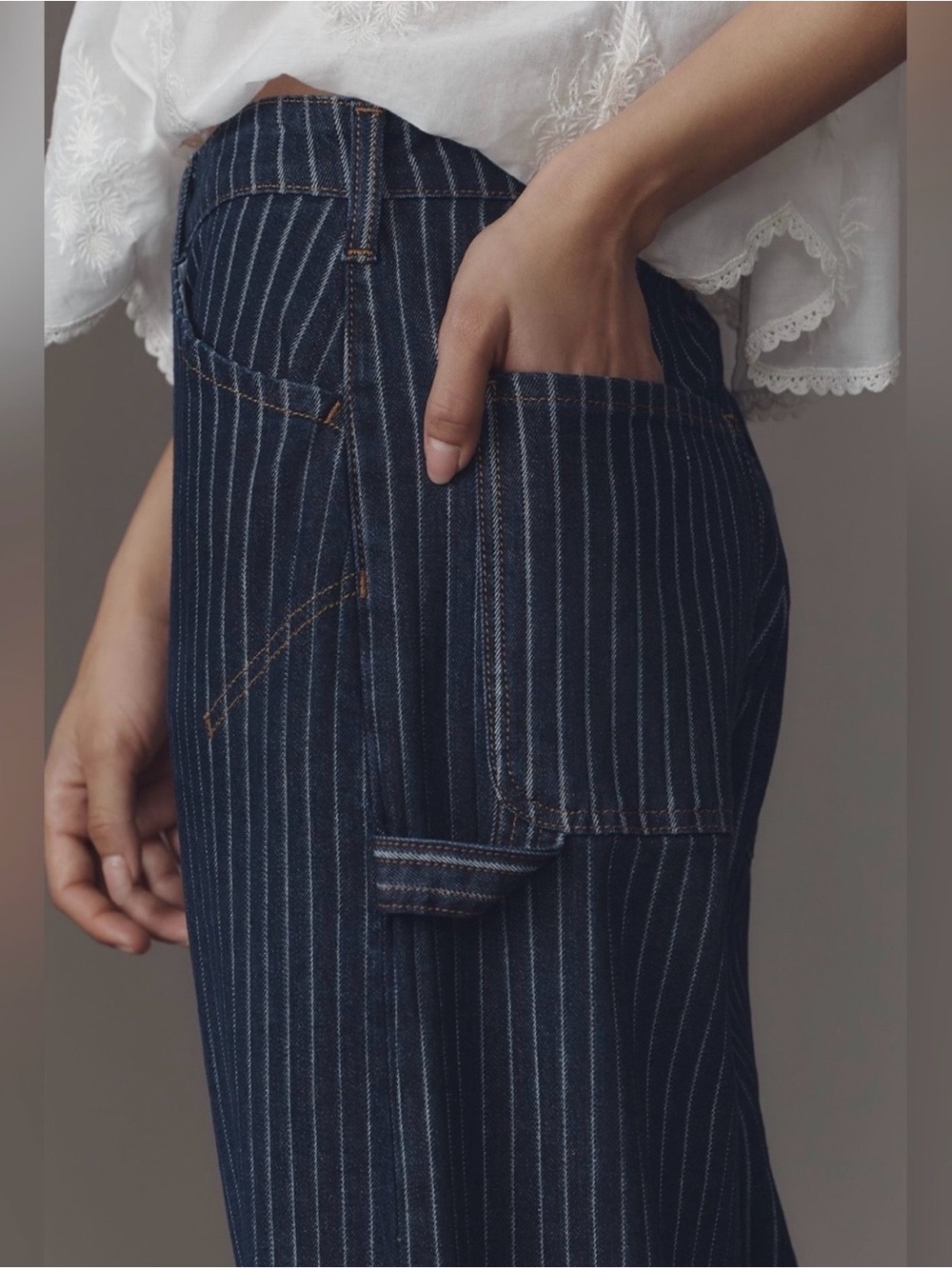 Pilcro by Anthropologie Kayden High-Rise Railroad Stripe Carpenter Barrel Jeans - Picture 3 of 9